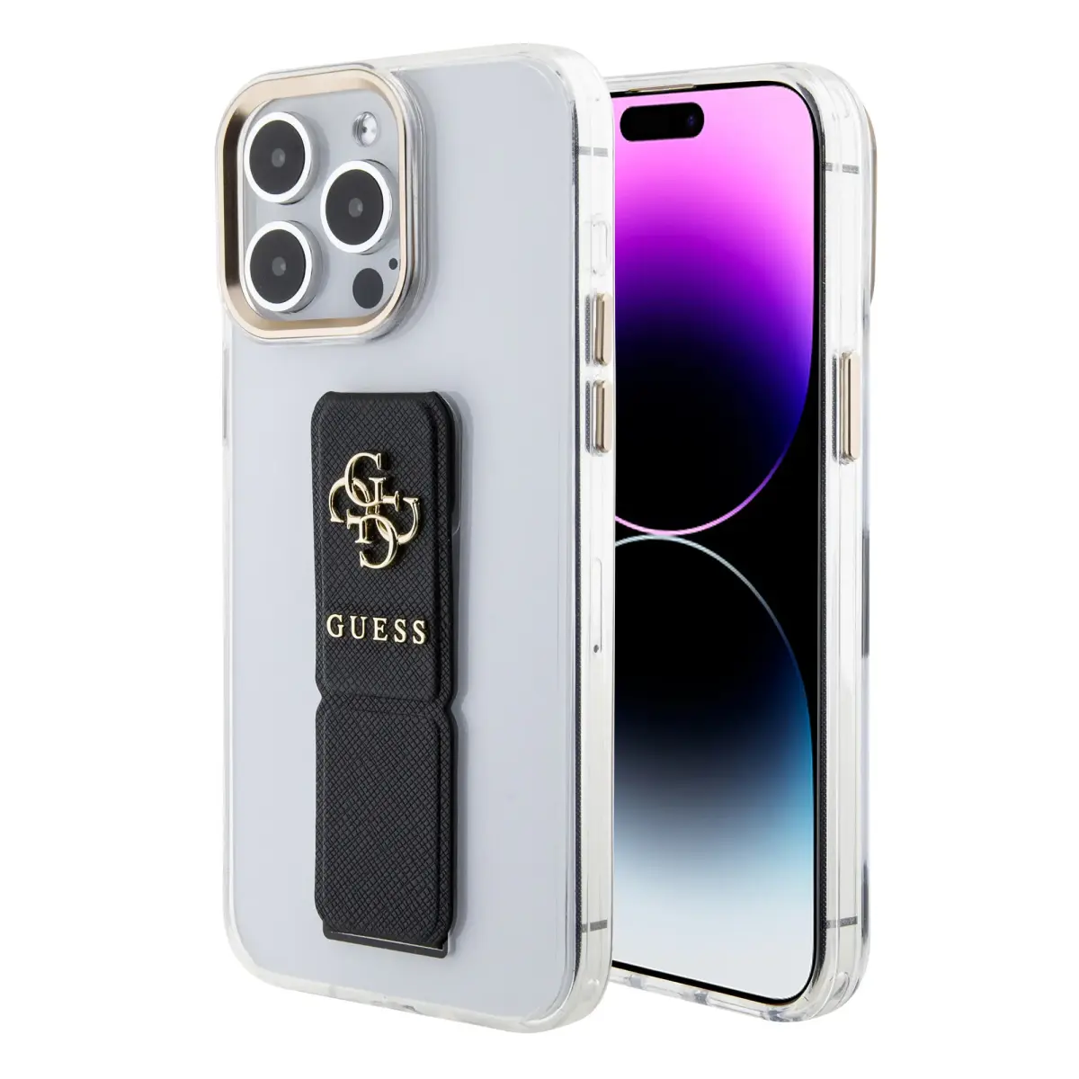 Guess PU Grip Stand 4G Metal Logo Case for iPhone 15 Pro Max Black