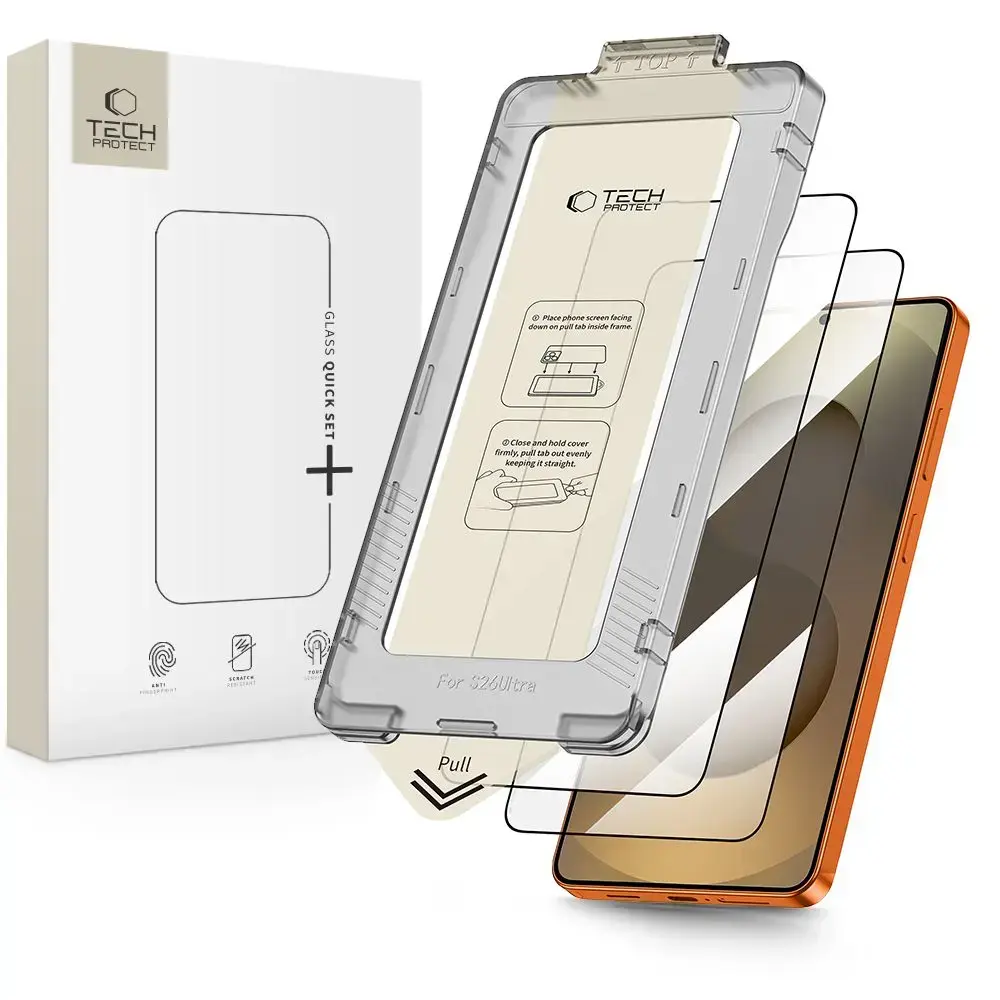 Tech-Protect Quick Set+ aizsargstikls telefona ekrānam Galaxy S26 Ultra ar uzstādīšanas rāmi (2 gab.)