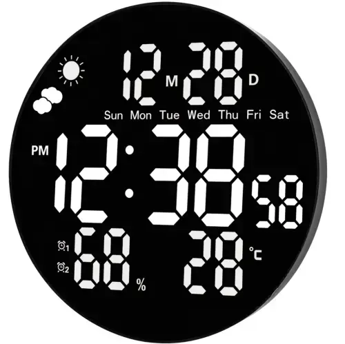 Gaosiio DS-3853L LED sienas pulkstenis ar datumu, temperatūru, modinātāju un tālvadības pulti 25cm