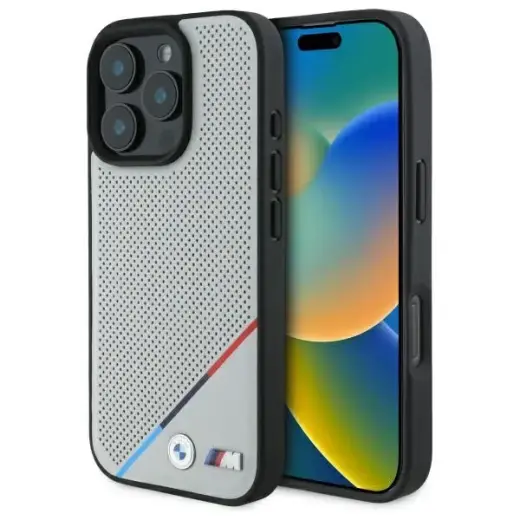 BMW BMHMP16X23PUPDG iPhone 16 Pro Max     6.9" szary|grey hardcase M Perforated Tricolor Line MagSafe