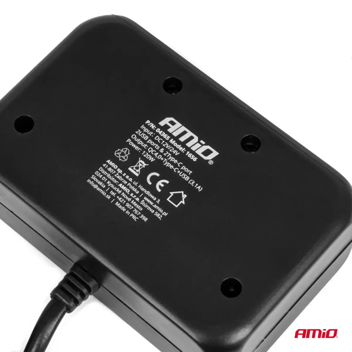 Triple extension socket charger 1x USB A 1x USB C QC 4.0 12/24V 120W 80cm AMIO-04365