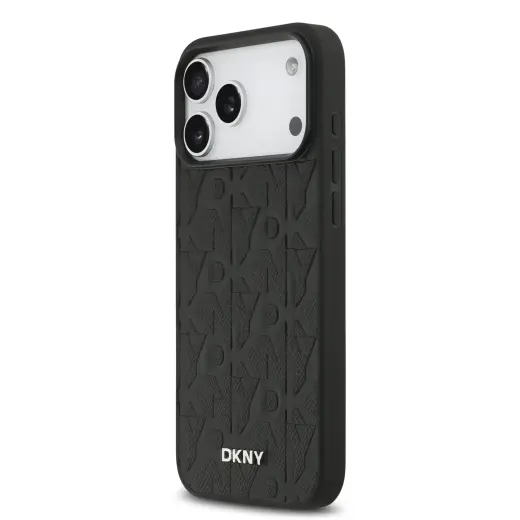 DKNY PU Leather Grid Pattern maciņš ar MagSafe atbalstu telefonam iPhone 17 Pro Max melns