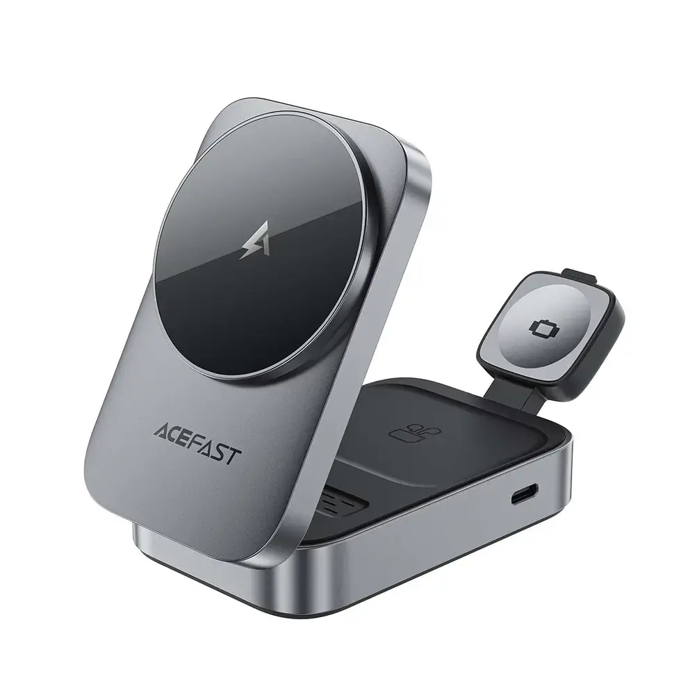 Acefast E22 3-in-1 bezvadu lādētājs | Qi | Saderīgs ar MagSafe | 15W | pelēks