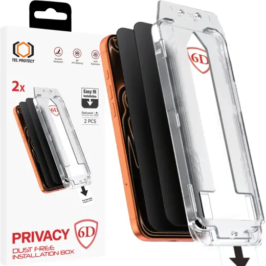 Tel Protect Dust-Free Easy Fit Privacy Full Glue 6D Tempered Glass for Iphone 17 Pro black - 2 pieces