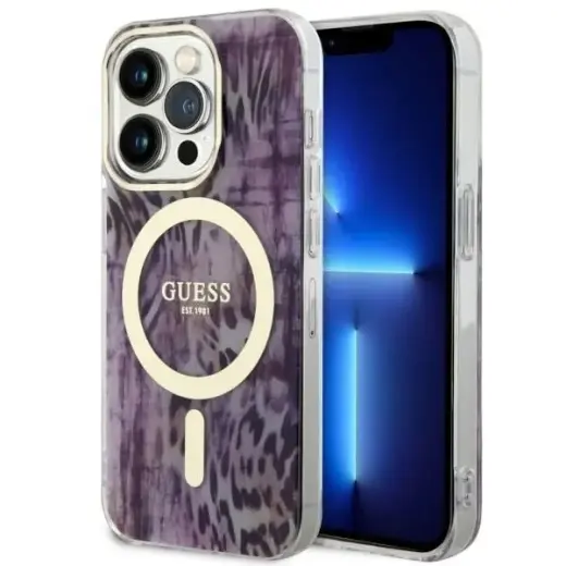 Guess GUHMP14XHLEOPWP iPhone 14 Pro Max 6.7" pink|pink hardcase Leopard MagSafe