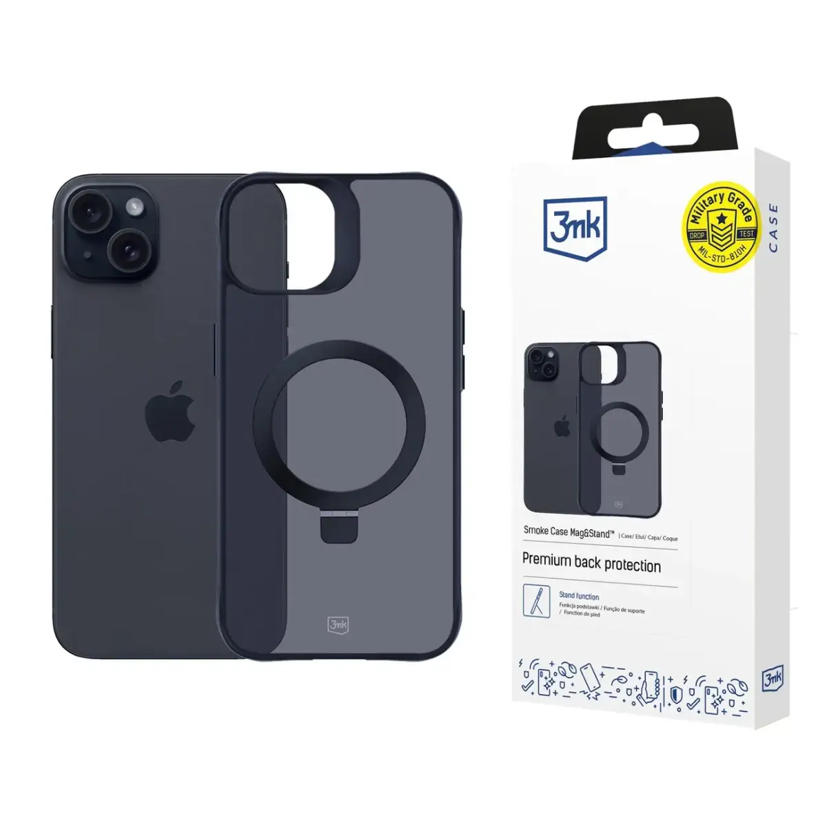 3mk Smoke Case Mag&Stand for Apple iPhone 15 - black