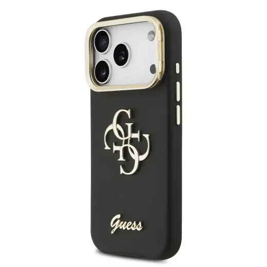 Guess PU Grained 4G Logo Stand Camera Frame Case for iPhone 17 Pro Black