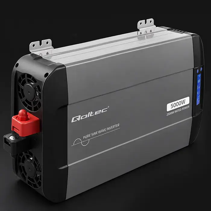 Qoltec Pure Sine Wave Inverter | 12V to 230V | 2500/5000W | LCD | USB | USC-C | Compatible with LiFePO4 GEL AGM