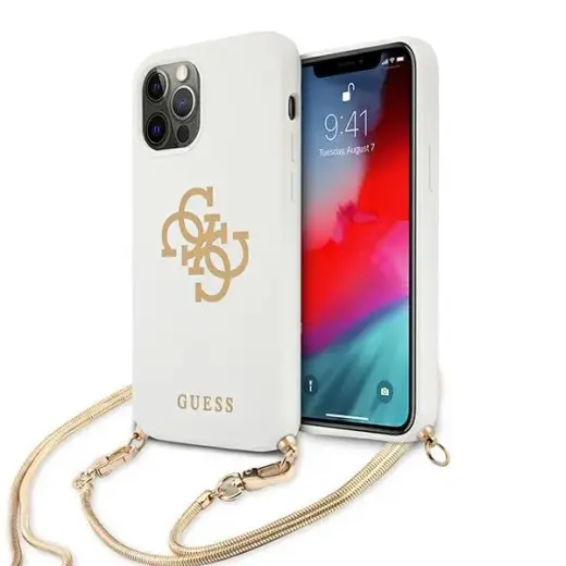 Guess GUHCP12LLSC4GWH iPhone 12 Pro Max 6,7" biały|white hardcase 4G Gold Chain Collection