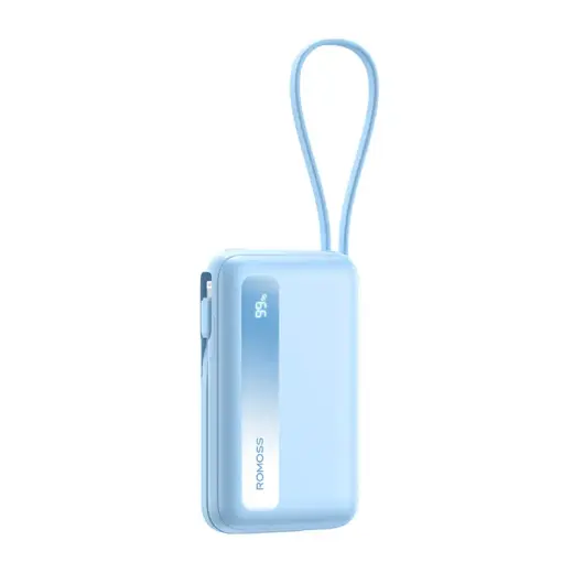 Romoss PPR10 ārējais akumulators (powerbank) | 10000 mAh | 22.5W | USB-C, Lightning, USB-A | LED ekrāns | zils