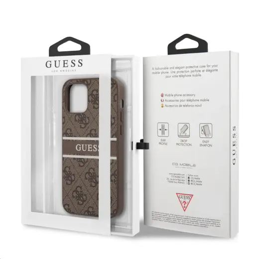 GUHCP12L4GDBR Guess PU 4G Printed Stripe Case for iPhone 12 Pro Max Brown