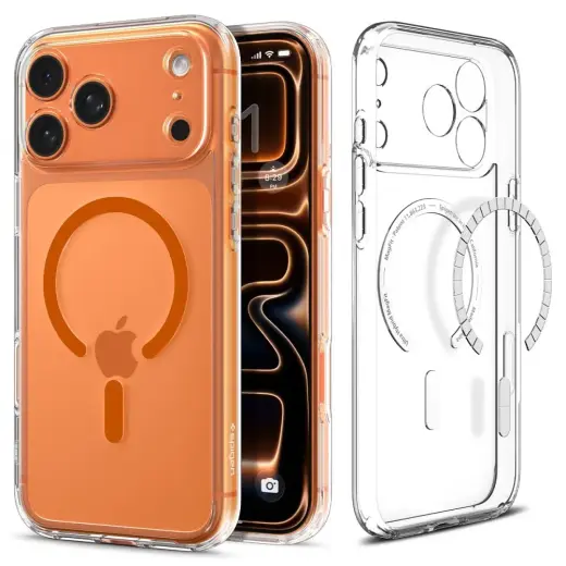 Spigen Ultra Hybrid Mag telefoni ümbris MagSafe toega iPhone 17 Pro Max läbipaistev oranž