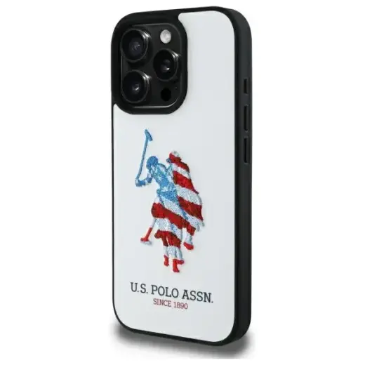 US Polo USHCP15XPUSH iPhone 15 Pro Max    6,7" biały|white Leather Big DH American Flag