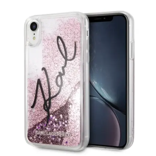 Karl Lagerfeld KLHCI8KSIGPI iPhone 7|8 SE 2020 | SE 2022 rożowy|pink hard case Signature Liquid Glitter Sequins