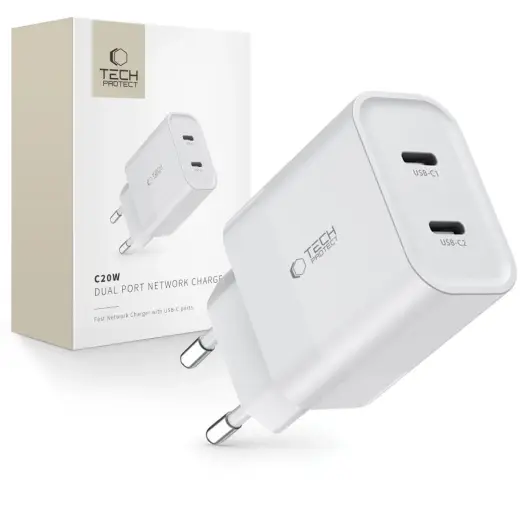 Tech-Protect C20W tīkla lādētājs | 20W | PD | USB-C | balts