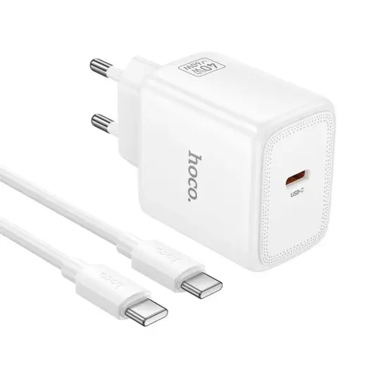 HOCO N83 tīkla lādētājs | 40W | PD, GaN, PPS | USB-C | ar USB-C uz USB-C vadu komplektā | balts