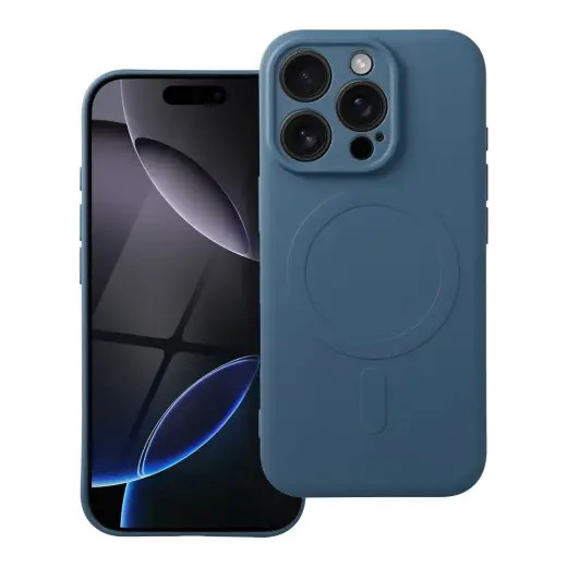 Silicone Mag Cover phone case with MagSafe support for iPhone 16 Pro blue