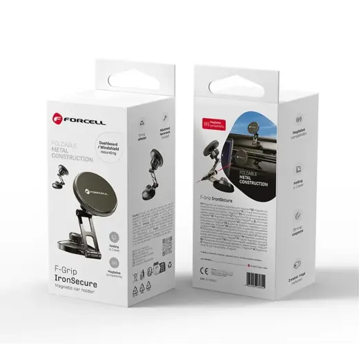 Magnetic car phone holder compatible with Magsafe Forcell F-Grip IronSecure windshield / dashboard black