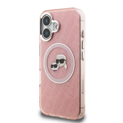 Karl Lagerfeld IML K&CH Heads Repeated Logo MagSafe Case for iPhone 16 Pink