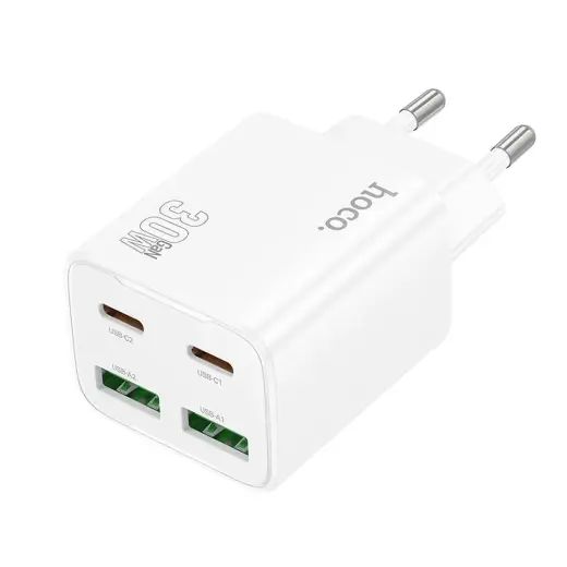HOCO N56 reisilaadija | 30W | PD, QC, PPS | USB-C, USB-A | valge