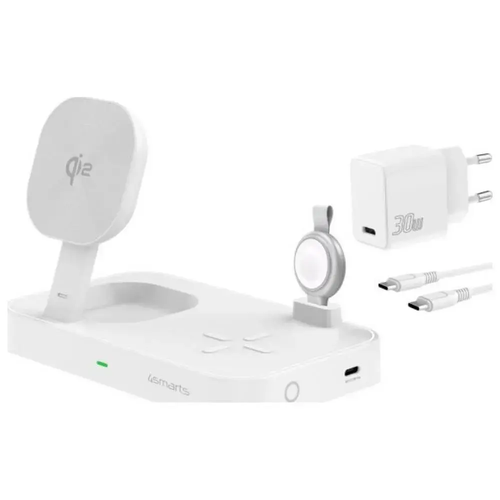 4smarts Trident 3-in-1 bezvadu lādētājs | Qi 2 | balts
