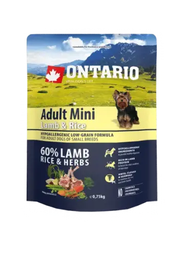 Sausa barība suņiem - Ontario Dog Adult Mini Lamb and Rice, 0.75kg