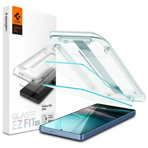 Spigen EZ FIT HD aizsargstikls telefona ekrānam Samsung Galaxy S25 Ultra (S938) ar uzstādīšanas rāmi (2 gab.)