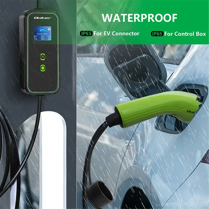 Qoltec Mobile EV charger with adjustable 2in1 Type2 | 11kW | CEE 32A | Wi-fi | LCD | 3 phase | Portable | Wallbox | 5m