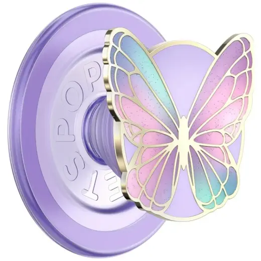 PopSockets Enamel Butterfly Prism   MagSafe phone grip and stand lavender