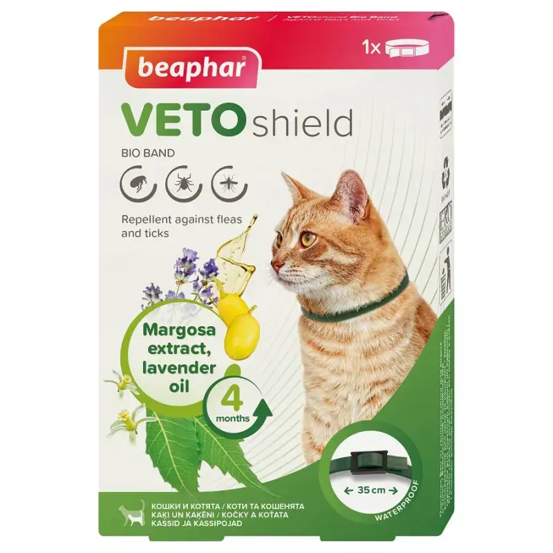 Pret blusām, ērcēm siksna kaķiem - Beaphar Bio Band Cat, 35 cm