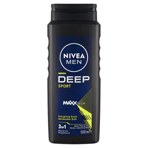 Nivea Deep Sport Shower Gel for Face, Body and Hair for Men - 500ml
