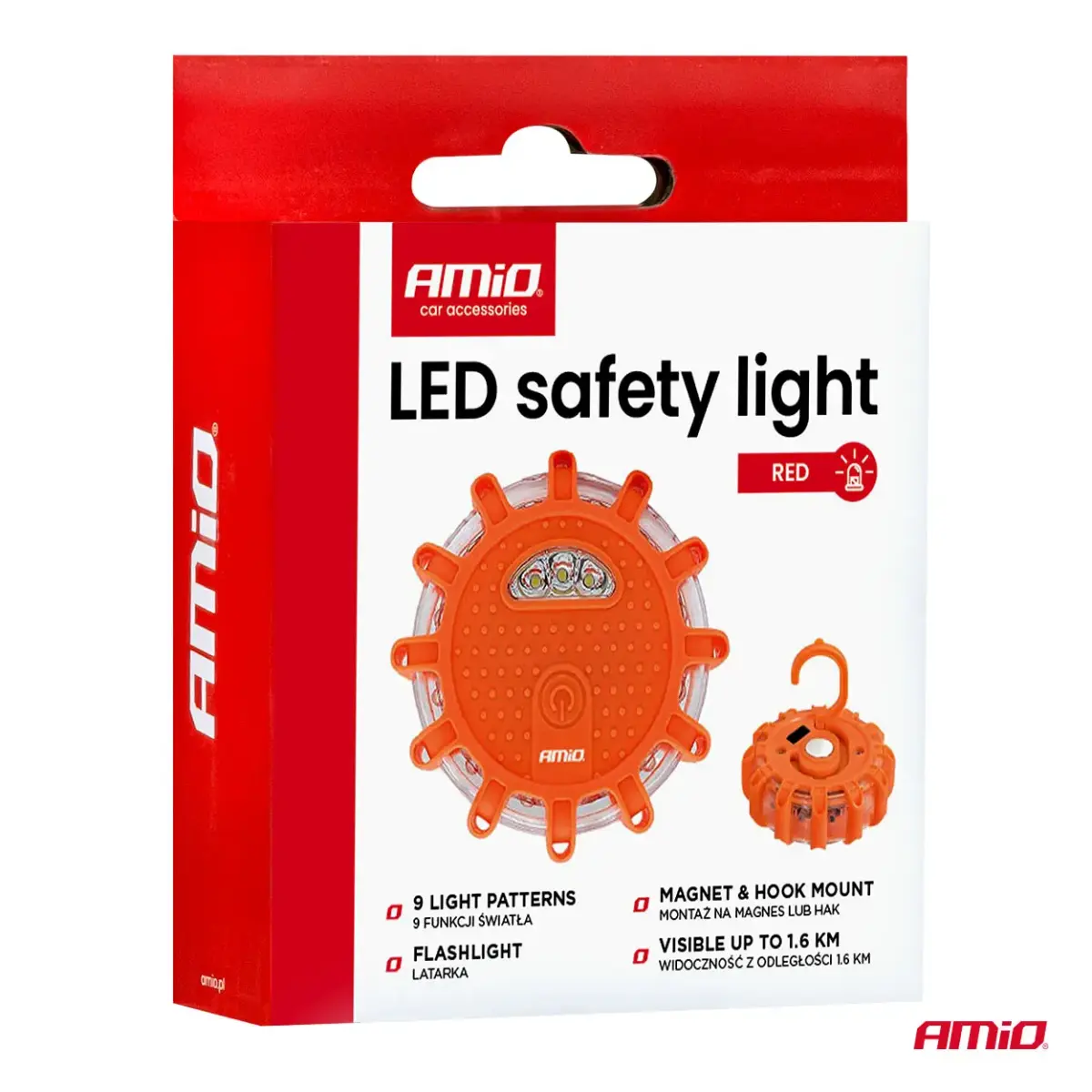 LED safety light 12SMD+3SMD 650mAh (BATT) red AMIO-04673