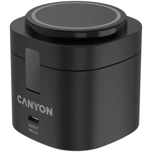 Canyon 4 in 1 Wireless Charging Stand, 30W max, Size: 70x70x70.3mm, weight: 414g, with 65W charger and 1M cable, black