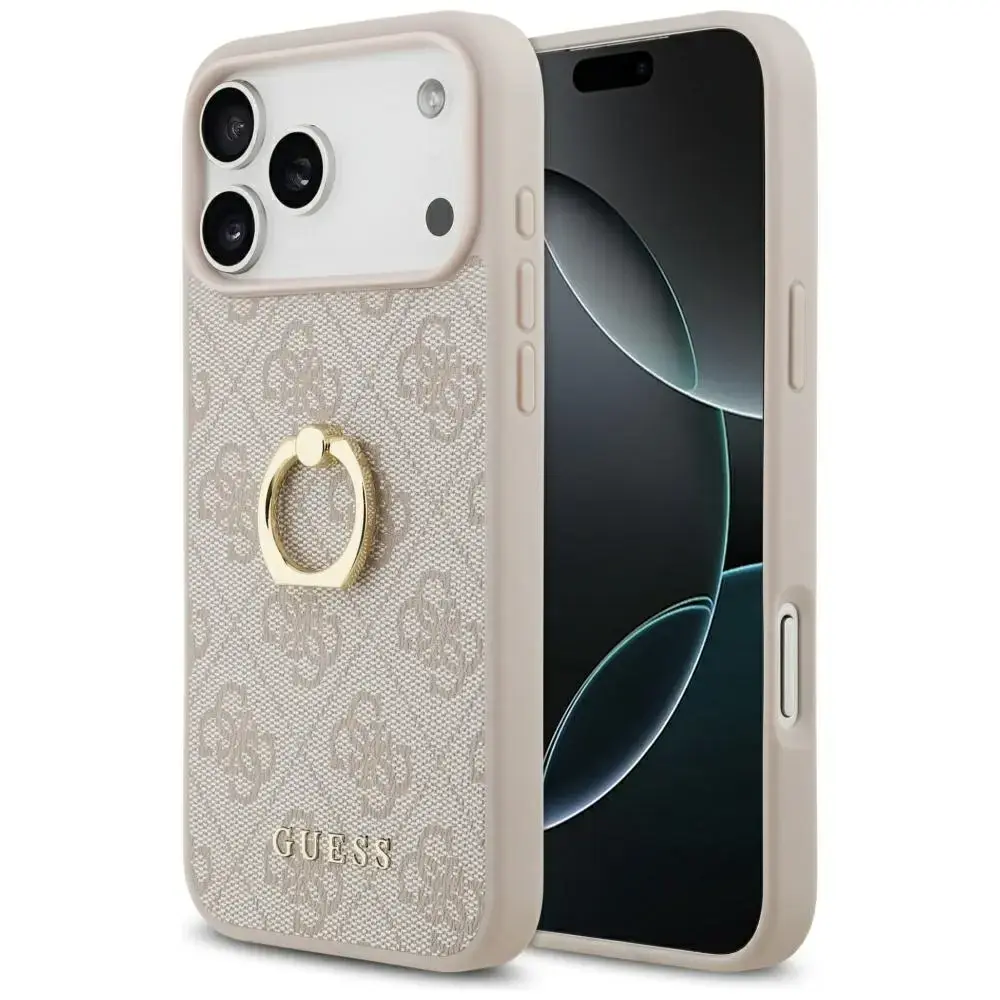 Guess 4G Ring Stand maciņš ar statīvu telefonam iPhone 17 Pro Max rozā