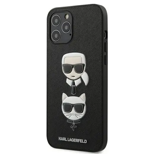 KLHCP12LSAKICKCBK Karl Lagerfeld Saffiano K&C Heads Cover for iPhone 12 Pro Max 6.7 Black