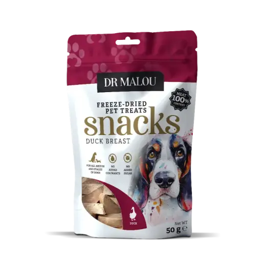 Gardumi suņiem - DR Malou, Dog treats, meat cubes, 100% freeze-dried duck breast, 50g