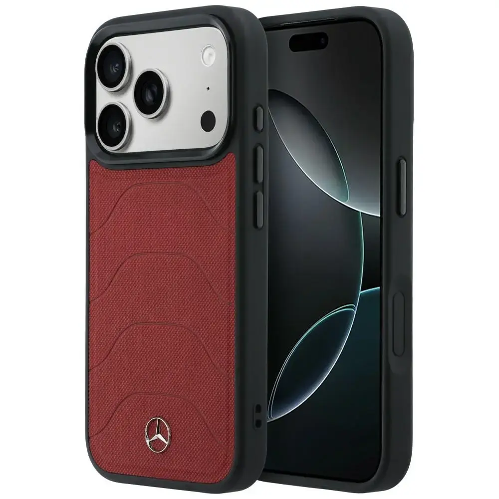 Mercedes Leather Mesh with Bow Line maciņš ar MagSafe atbalstu telefonam iPhone 17 Pro Max sarkans