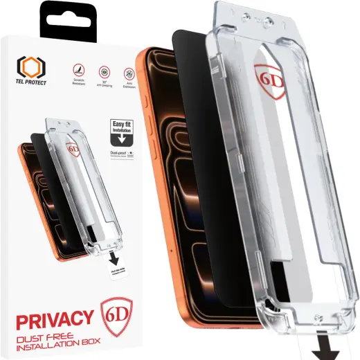 Tel Protect Dust-Free Easy Fit Privacy Full Glue 6D Tempered Glass for Iphone 17 Pro Max black