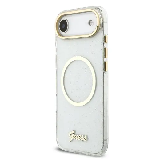 Guess IML Glitter Script Strap telefoni ümbris MagSafe toega iPhone 17 Air läbipaistev