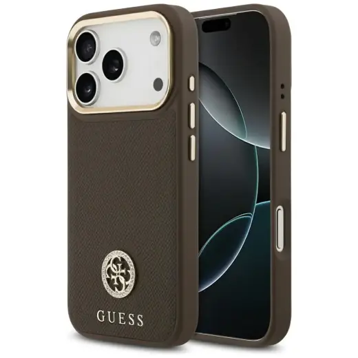 Case Guess Grained Strass Logo MagSafe for iPhone 17 Pro brown
