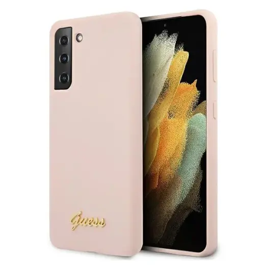 Guess GUHCS21SLSLMGLP S21 G991 różowy|pink hardcase Silicone Script Metal Logo