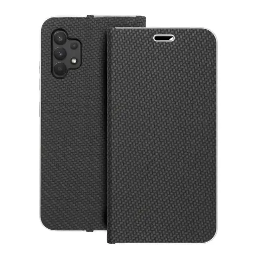 LUNA Carbon knyginio tipo telefono dėklas Samsung Galaxy A32 4G (A325) juodas