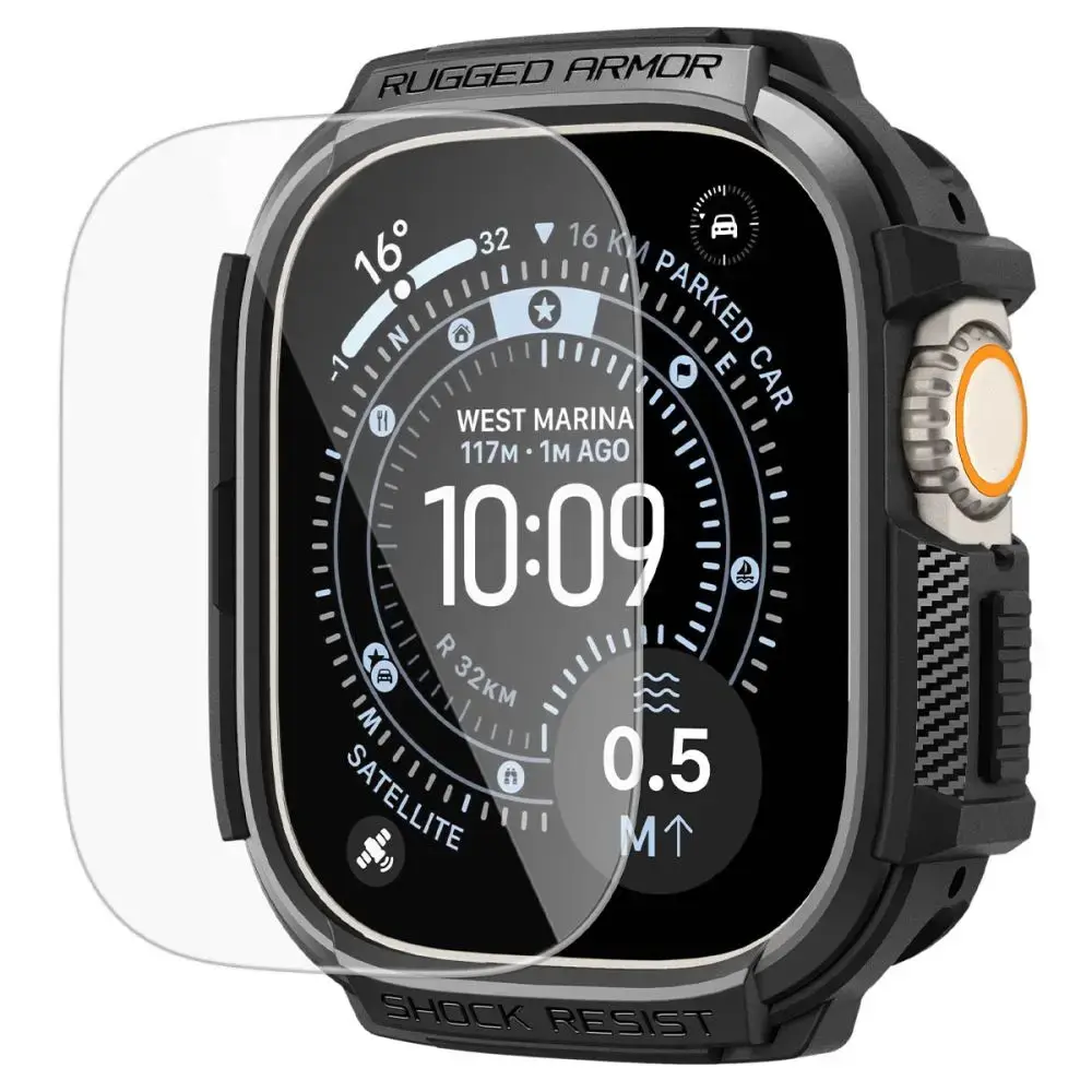 SPIGEN RUGGED ARMOR & TEMPERED GLASS APPLE WATCH ULTRA 1 / 2 / 3 (49 MM) MATTE BLACK