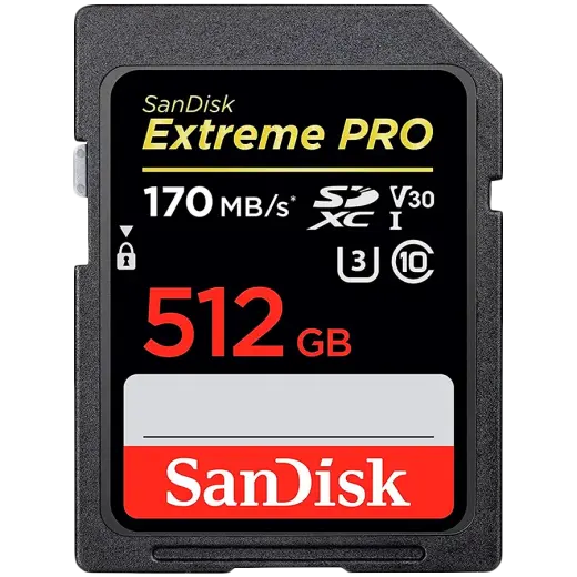 SANDISK Extreme 512GB SDXC Memory Card + 1 year RescuePRO Deluxe up to 180MB/s & 130MB/s Read/Write speeds, UHS-I, Class 10, U3, V30