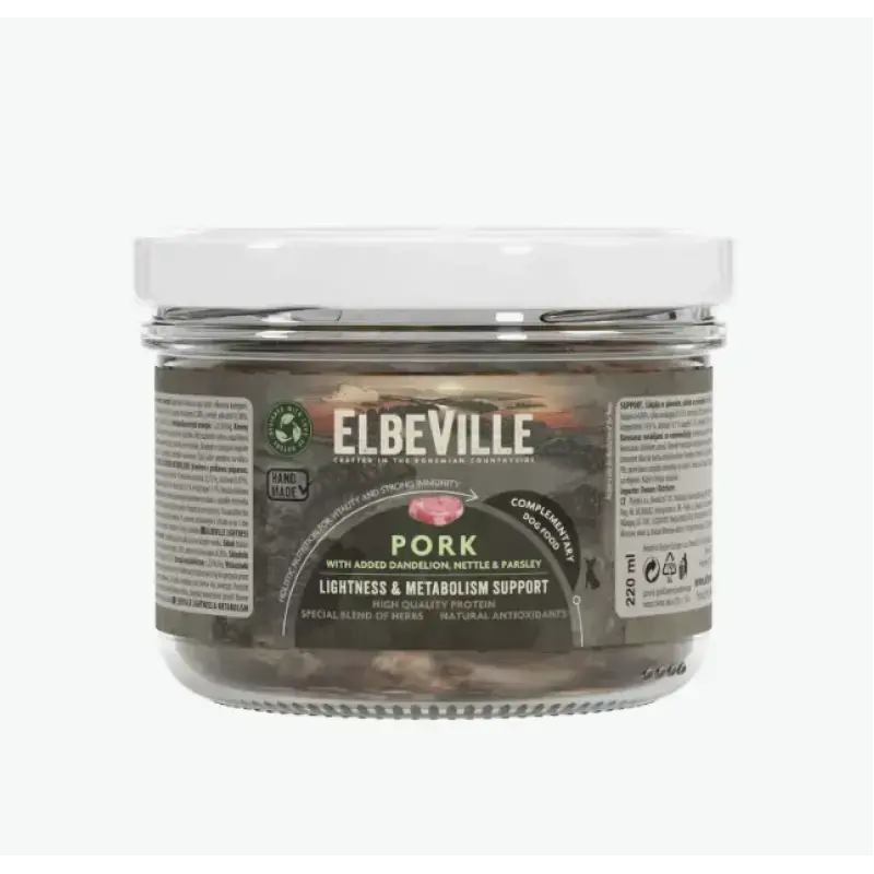 Konservi suņiem – ElbeVille Lightness and Metabolism Support, Pork with added Cream, 220 m