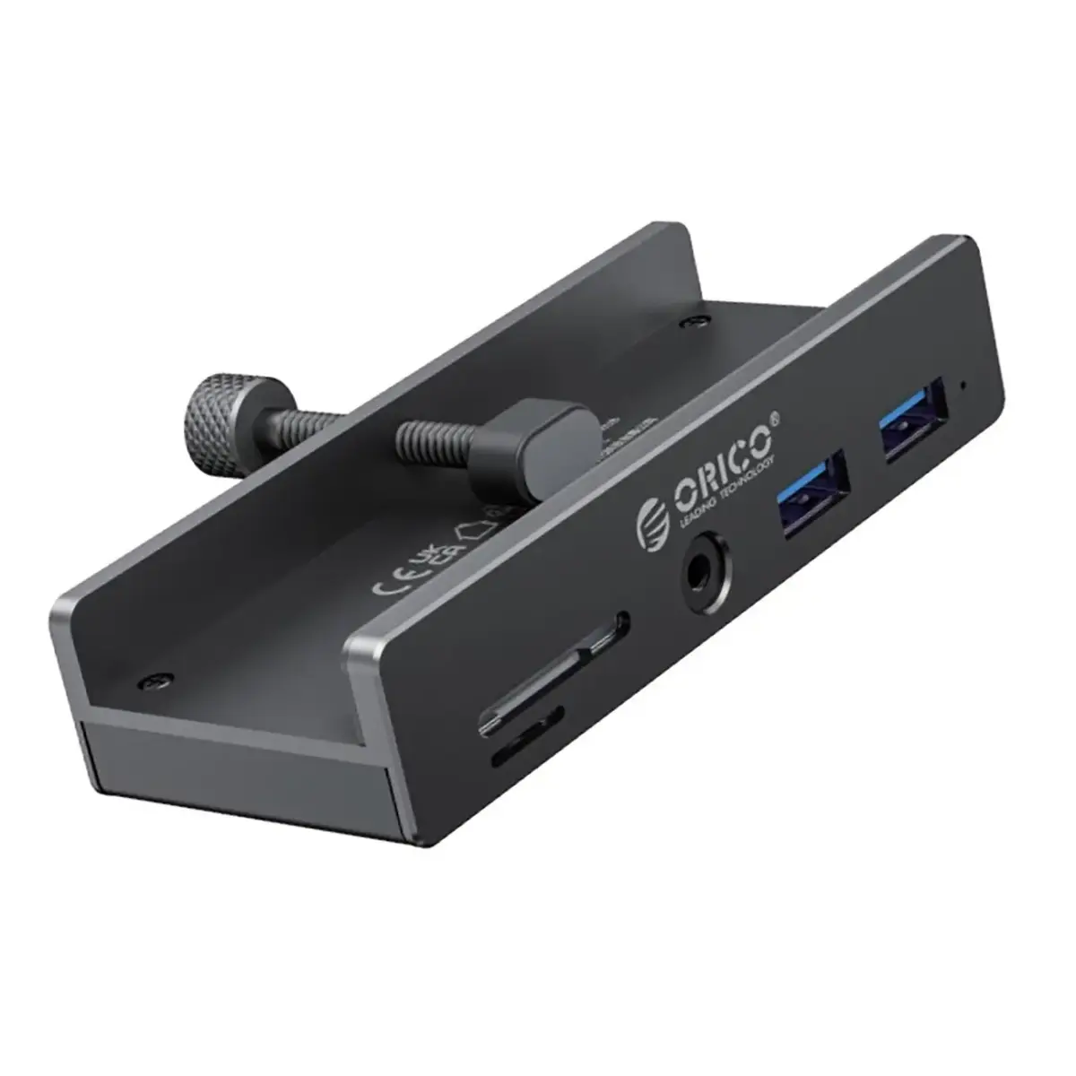 Orico MH5PMM Clamp-mounted Hub USB-C | 2x USB-A 3.0, + SD&TF + 3.5mm Audio - Black
