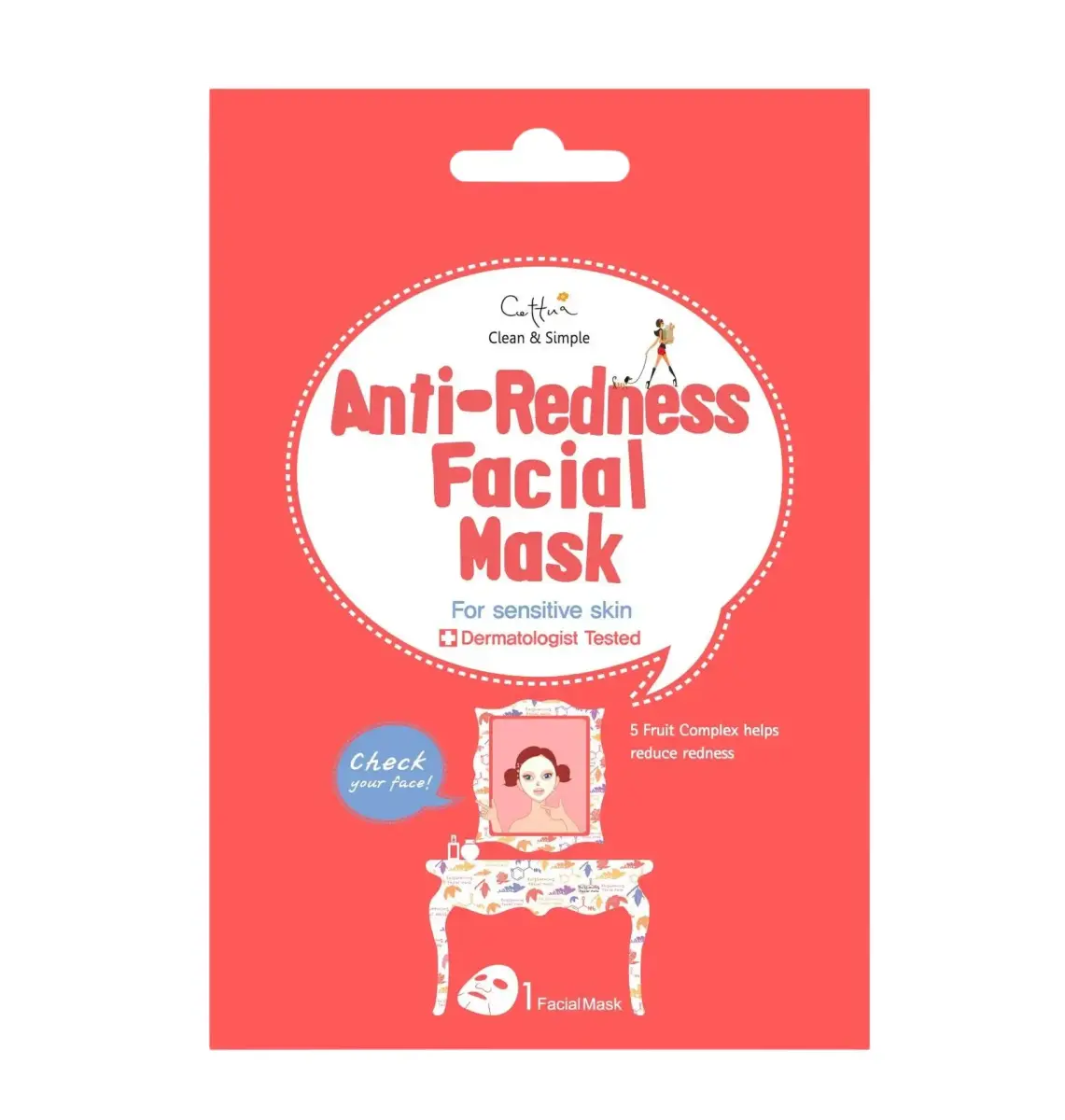 Cettua, Cettua, Anti-Redness, Sheet Mask, For Face, 20 g
