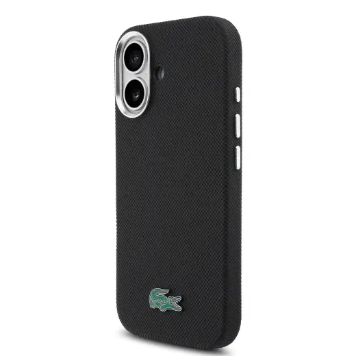 Lacoste Iconic Petit Pique Metal Logo telefono dėklas su MagSafe palaikymu iPhone 16 juodas