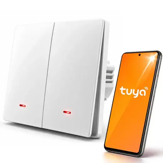 Qoltec Smart 2-Gang Light Switch | Wi-Fi | Timer | Tuya | Smart life | White