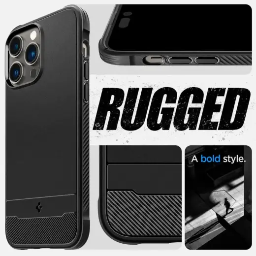 Spigen Rugged Armor Mag phone case for iPhone 14 Pro Max matte black with MagSafe support